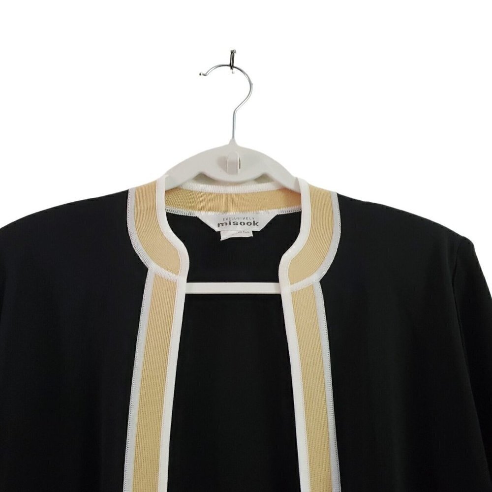 Exclusively Misook Cardigan XS Black Open Front Knit Acrylic Classic Pockets - Picture 2 of 10